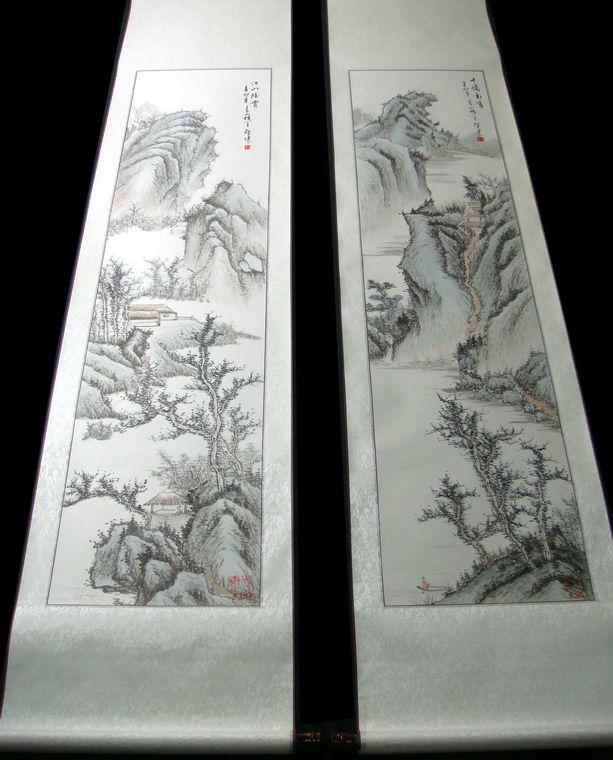 四條屏山水畫